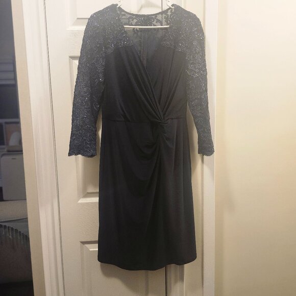 Alex Evenings Navy Blue Cocktail Dress with Lace & Sequin Detail – Size 12 - Picture 2 of 9